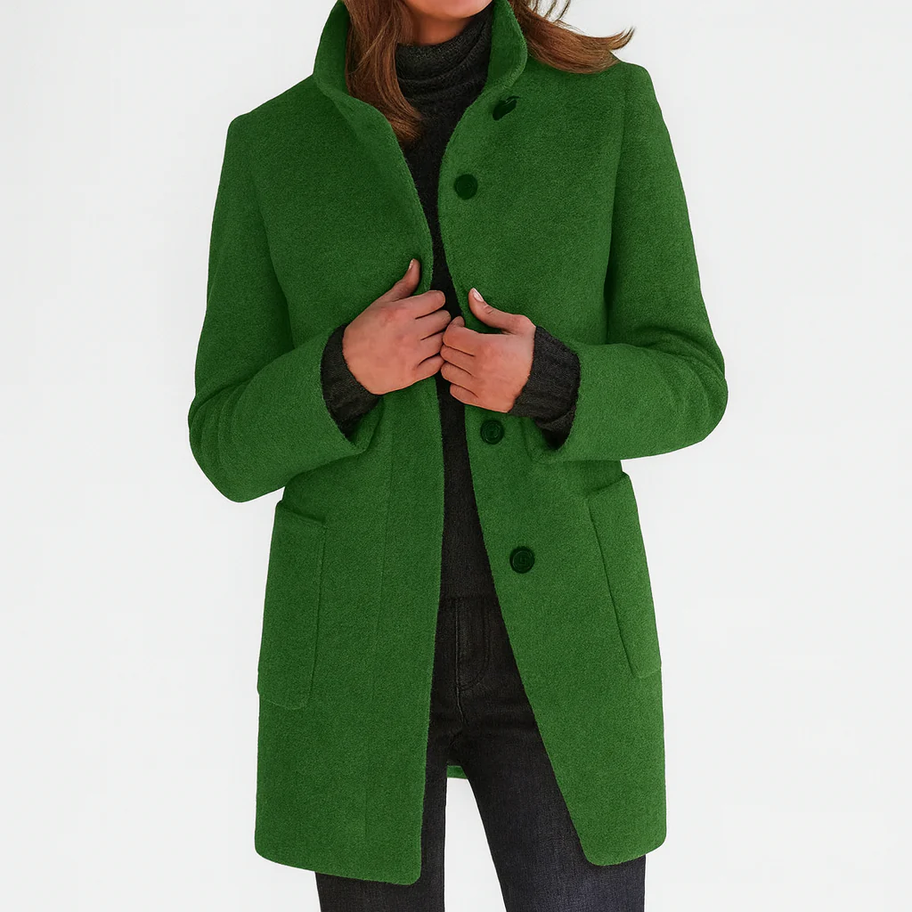 Women's High Collar Wool Look Coat with Pockets - image 2