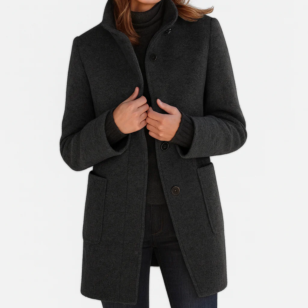 Women's High Collar Wool Look Coat with Pockets - image 5