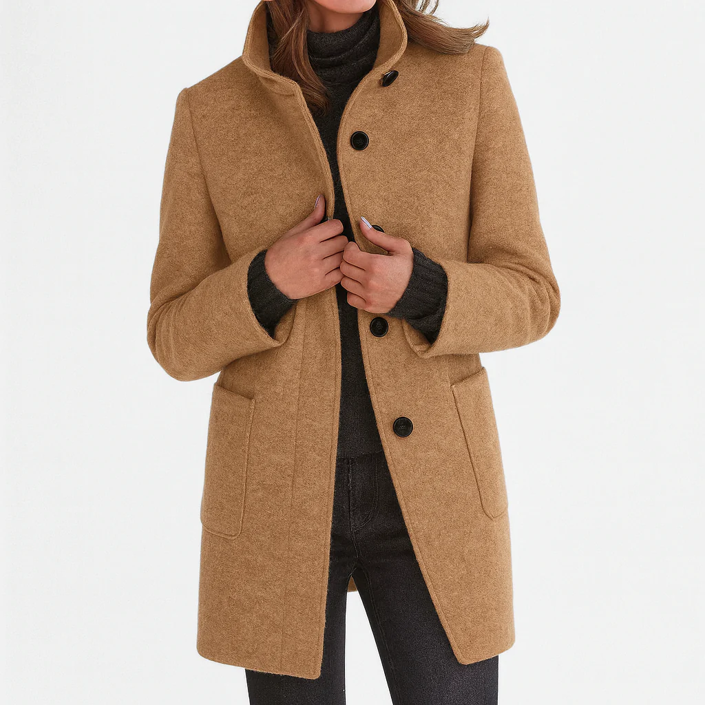 Women's High Collar Wool Look Coat with Pockets - image 7