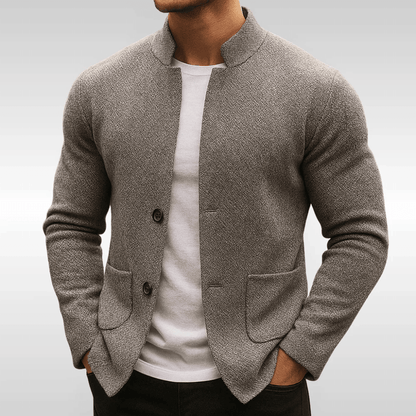 Men's Textured Knit Blazer with Mandarin Collar - image 2