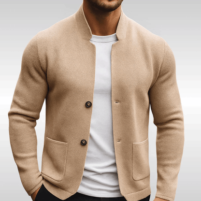 Men's Textured Knit Blazer with Mandarin Collar - image 3