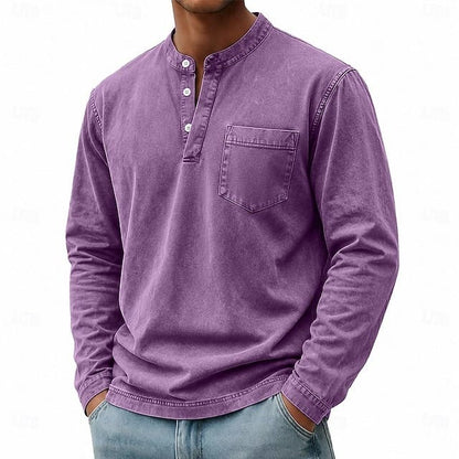 Men's Long Sleeve Henley Top with Stand Collar - image 10