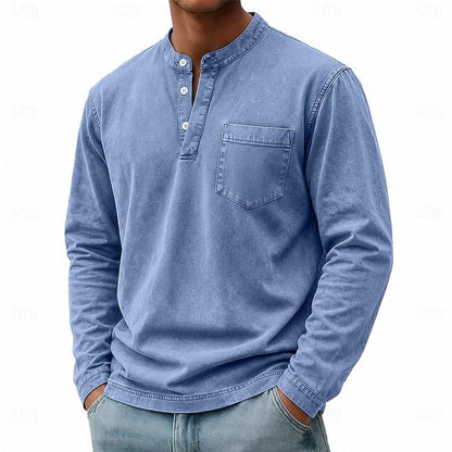 Men's Long Sleeve Henley Top with Stand Collar - image 8