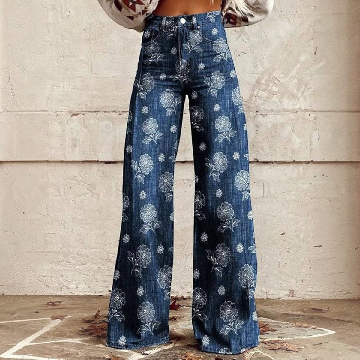 Women's High Waisted Floral Bell Bottom Trousers - image 5