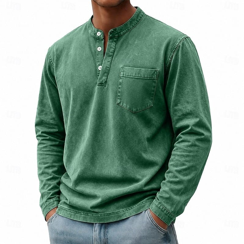 Men's Long Sleeve Henley Top with Stand Collar - image 9