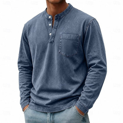 Men's Long Sleeve Henley Top with Stand Collar - image 5