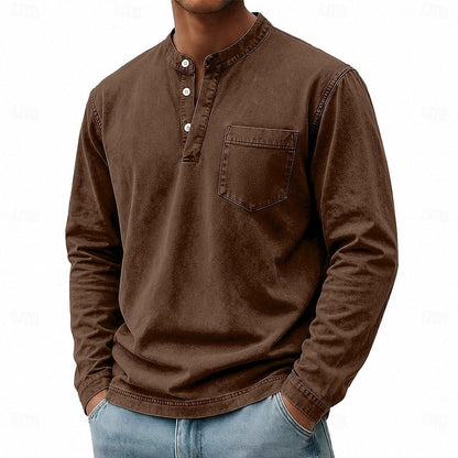 Men's Long Sleeve Henley Top with Stand Collar - image 7