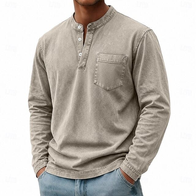 Men's Long Sleeve Henley Top with Stand Collar - image 2