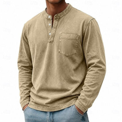 Men's Long Sleeve Henley Top with Stand Collar - image 4