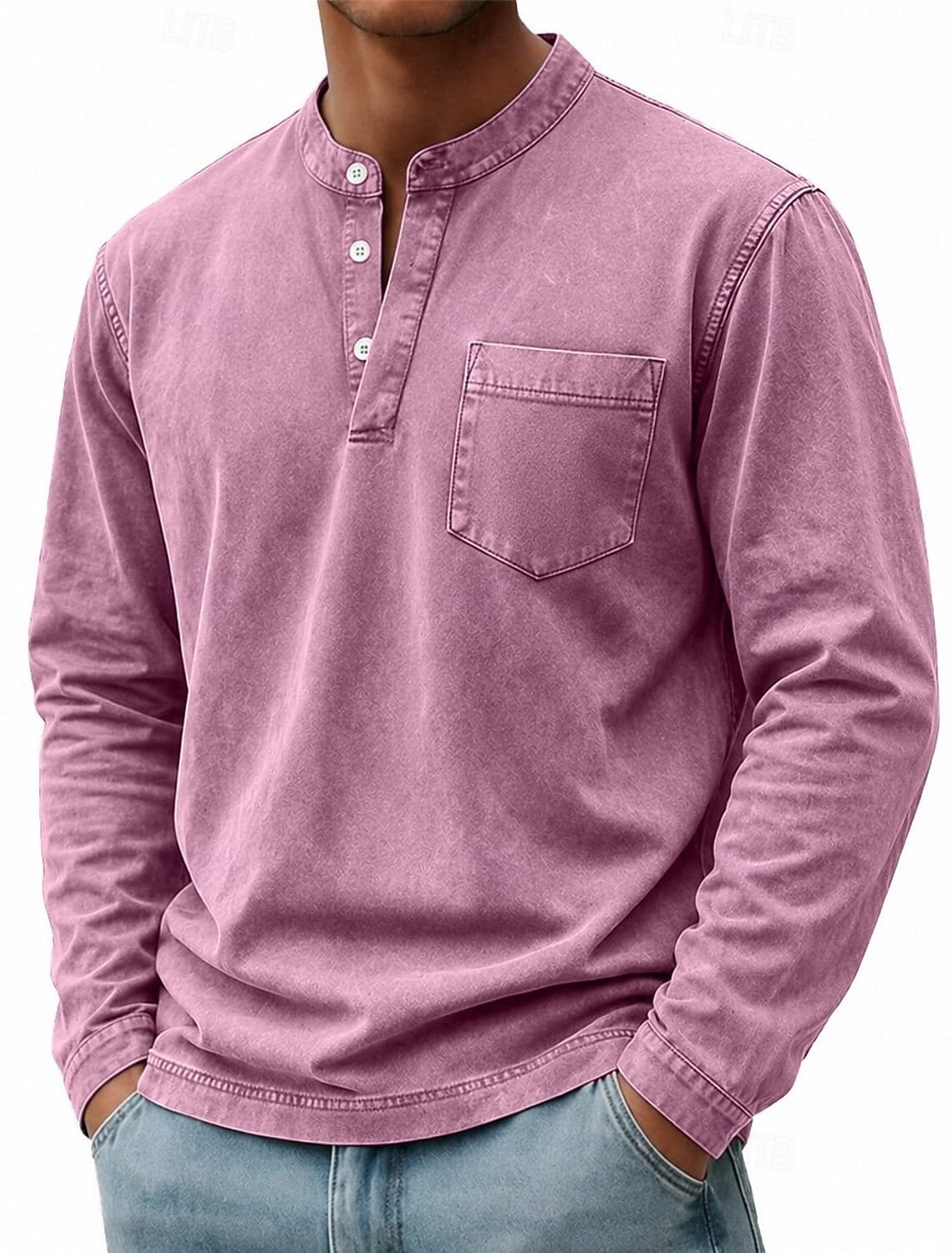 Men's Long Sleeve Henley Top with Stand Collar - image 6