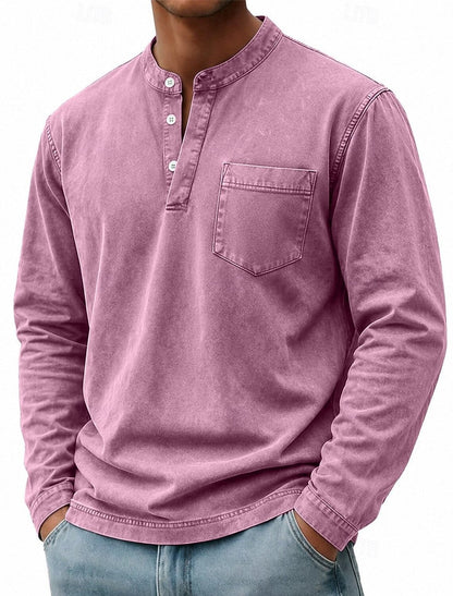 Men's Long Sleeve Henley Top with Stand Collar - image 6