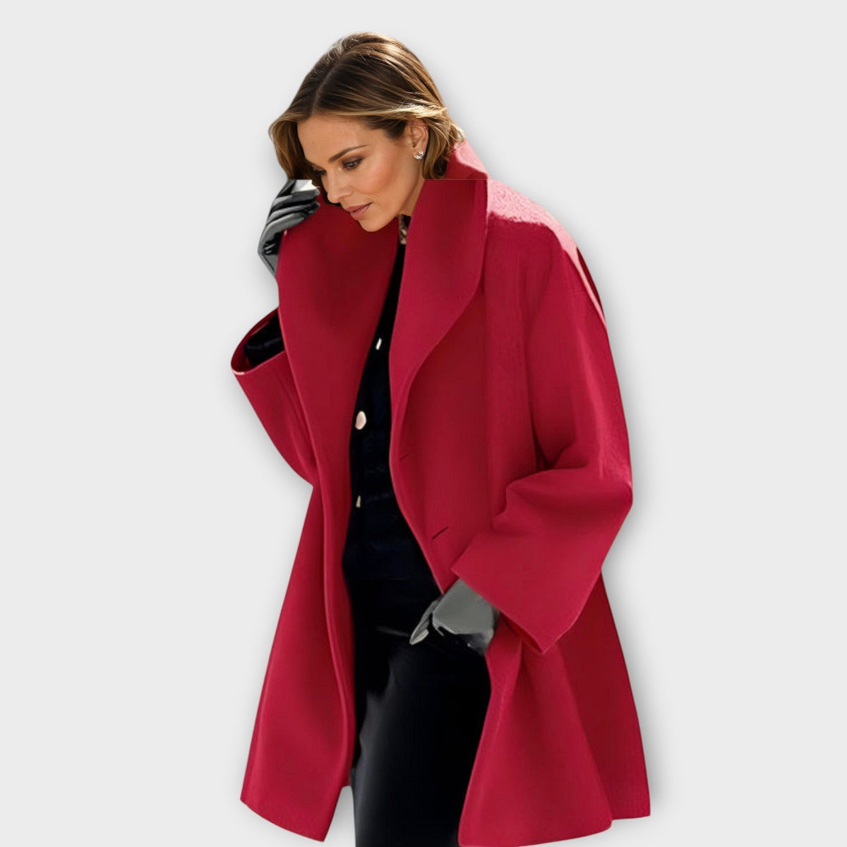 Women's Oversized Mid-Length Coat with Shawl Collar - image 3