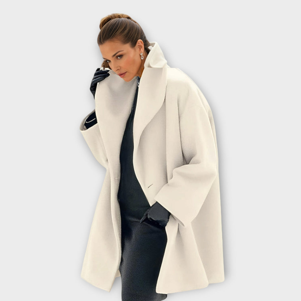 Women's Oversized Mid-Length Coat with Shawl Collar - image 7