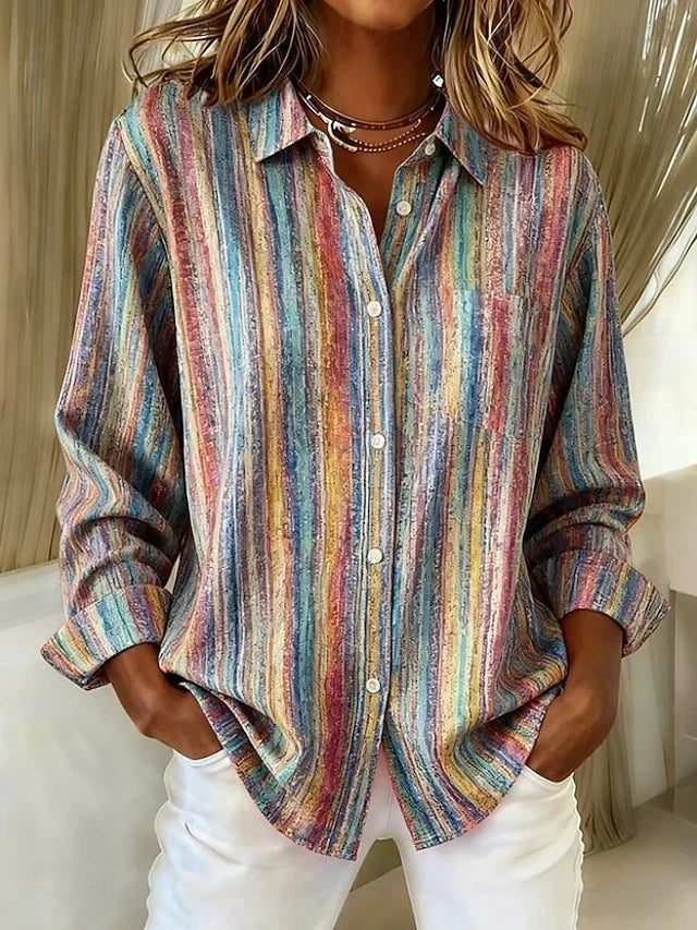Harlowe™ | Vintage Multicolour Striped Button Blouse