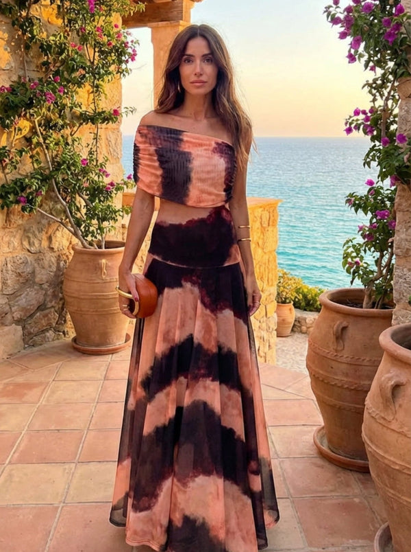 Bianca™ | Dress with Orange and Brown Print