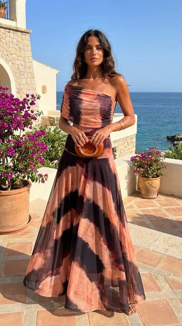 Bianca™ | Dress with Orange and Brown Print