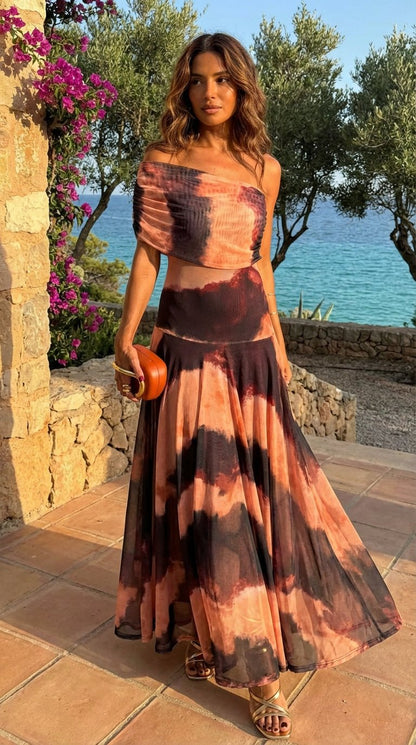 Bianca™ | Dress with Orange and Brown Print