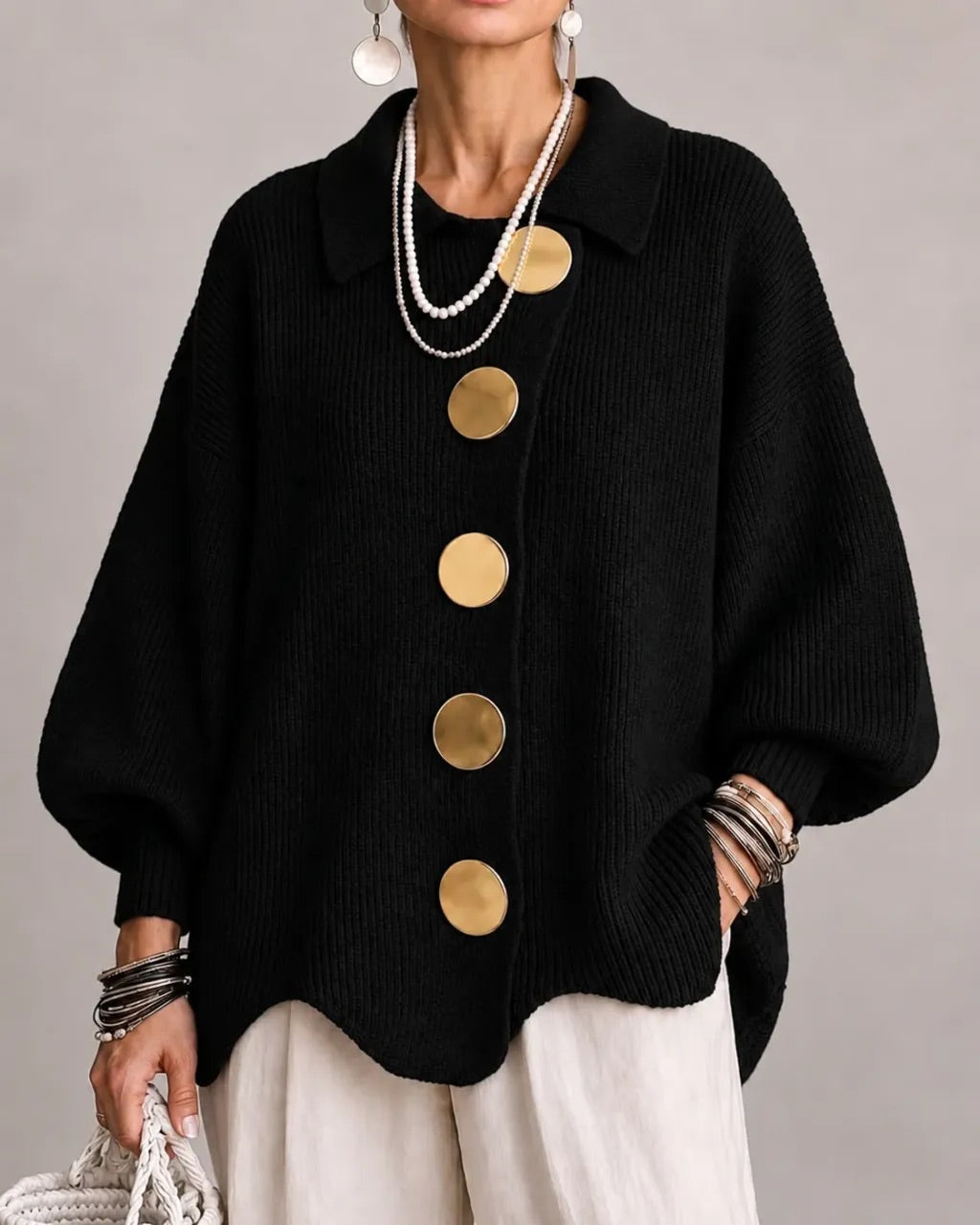 Women's Oversized Chunky Knit Cardigan with Collar - image 10
