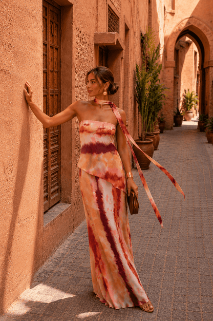 Pilar™ | Long Printed Dress with Strapless Neckline