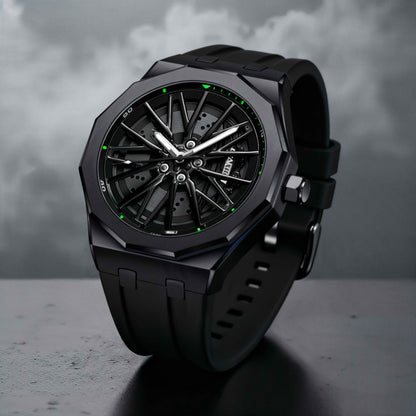 Men's Racing Inspired Watch with Alloy Rim Style Dial and Adjustable Strap - image 2