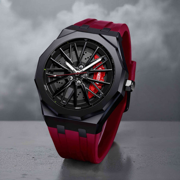 Men's Racing Inspired Watch with Alloy Rim Style Dial and Adjustable Strap - image 1