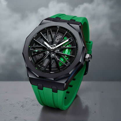 Men's Racing Inspired Watch with Alloy Rim Style Dial and Adjustable Strap - image 3