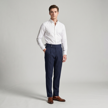 Men's Double Pleat High Waist Trousers with Side Adjusters and Tapered Leg - image 2