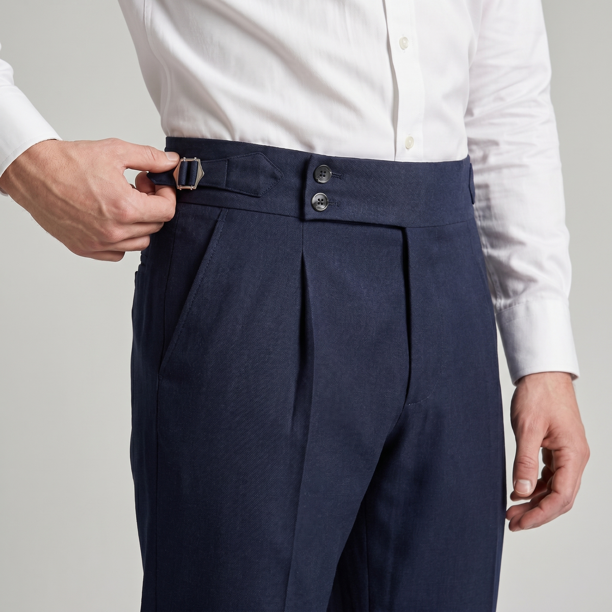Men's Double Pleat High Waist Trousers with Side Adjusters and Tapered Leg - image 4