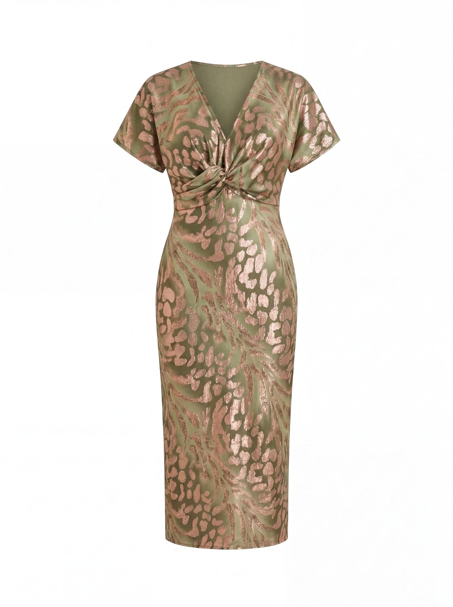 Beatriz™ | Midi Dress with Slimming Effect, Central Button, and Flowing Drape