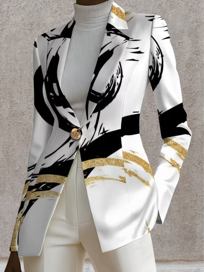 Women's Abstract Brushstroke Print Blazer - image 2