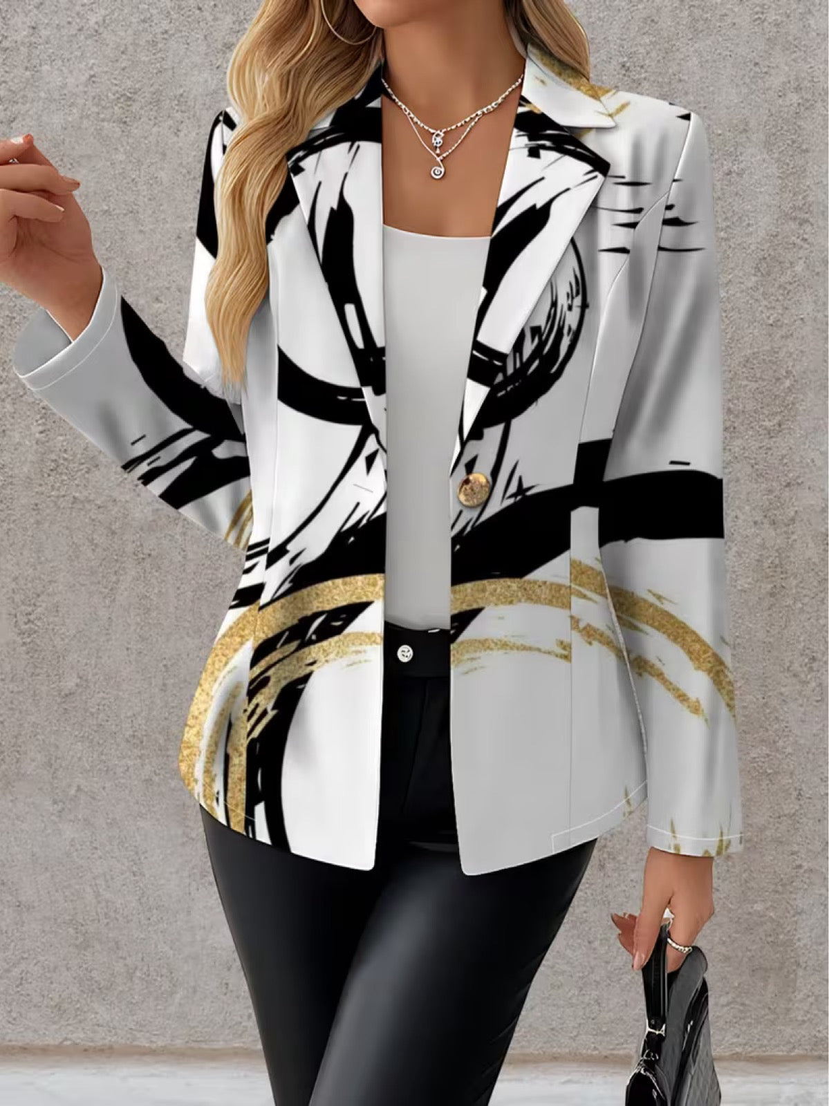 Women's Abstract Brushstroke Print Blazer - image 3