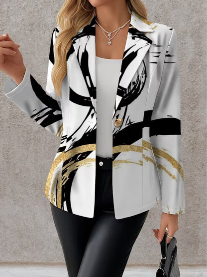 Women's Abstract Brushstroke Print Blazer - image 3