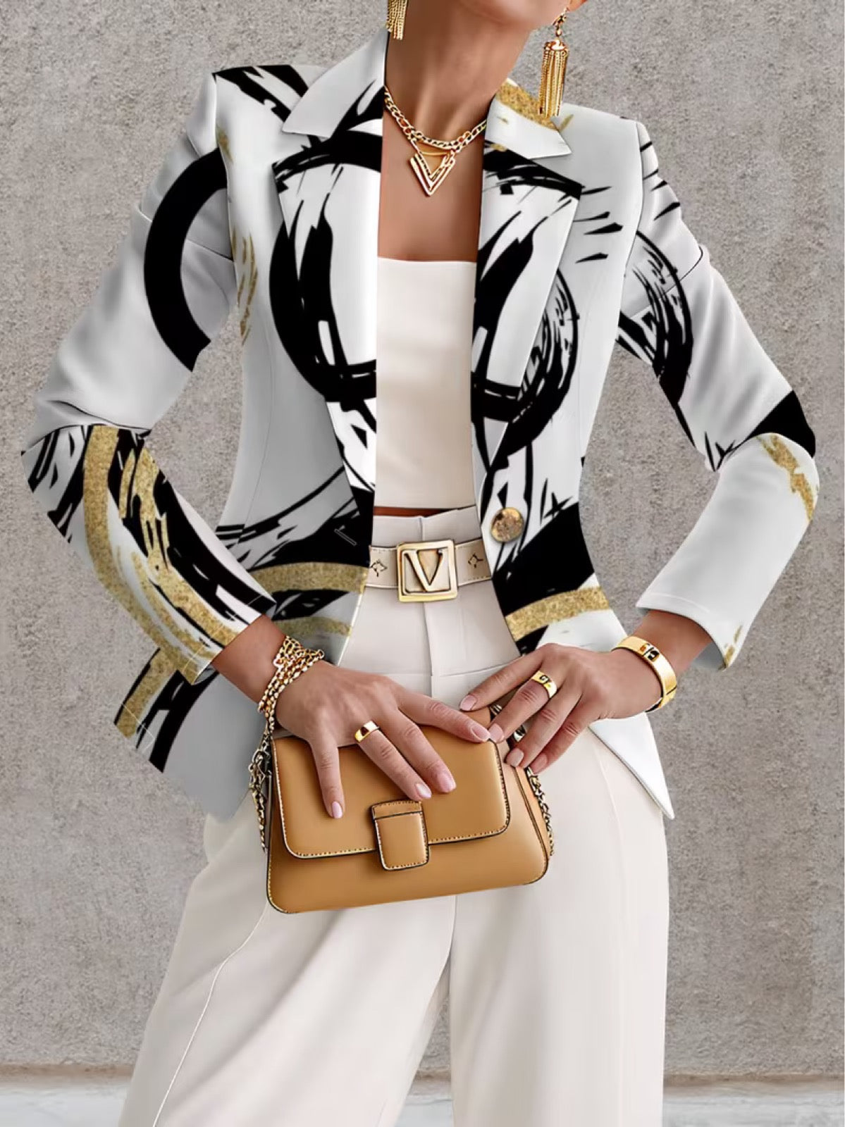 Women's Abstract Brushstroke Print Blazer - image 1