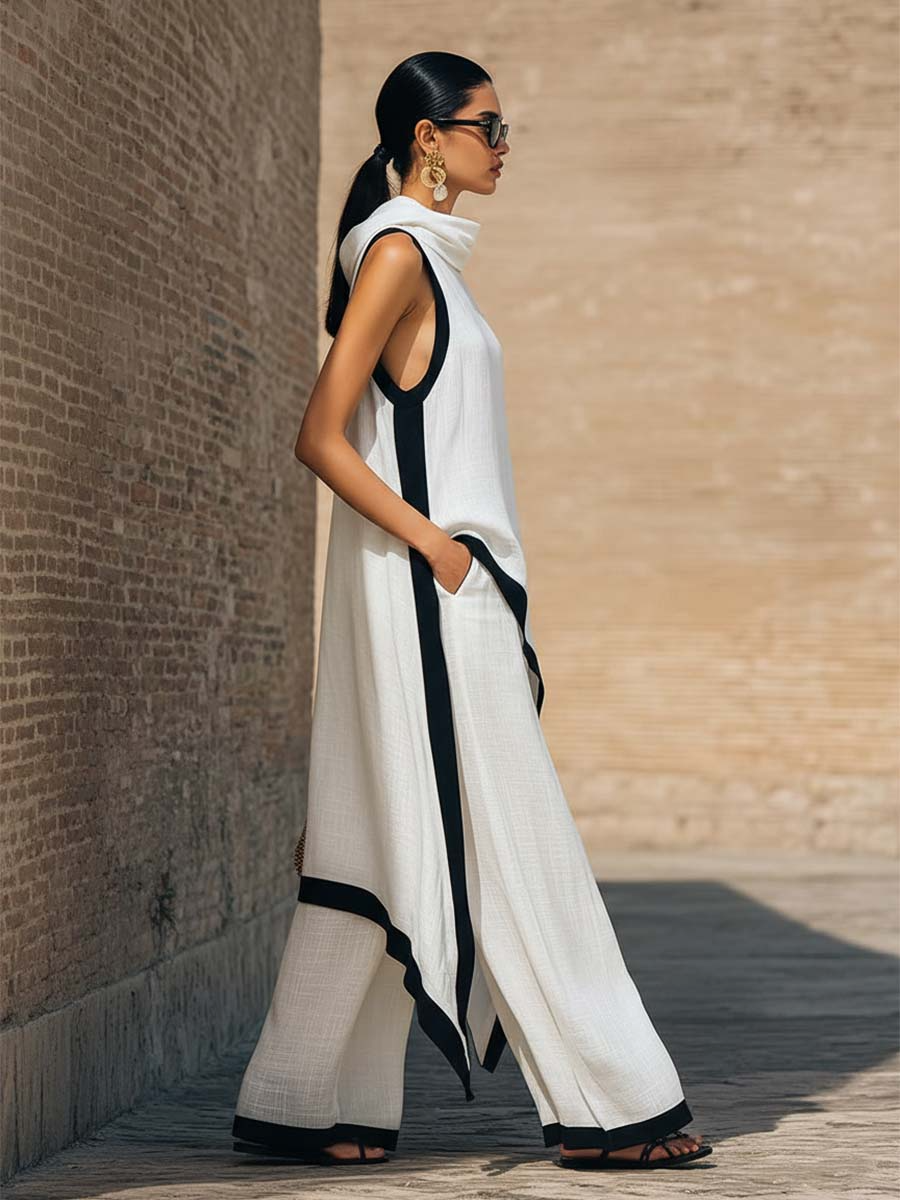 Yenira | Elegant two-piece cotton and linen set with artistic cut