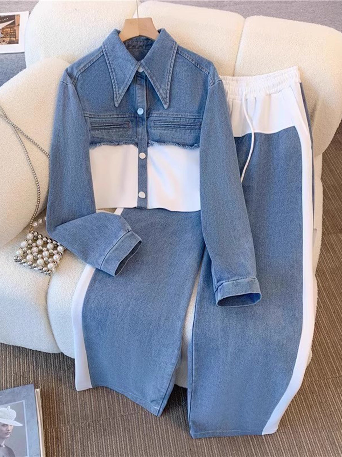 Holbrook™ | Colour-Block Cropped Jacket & Wide-Leg Trousers Set