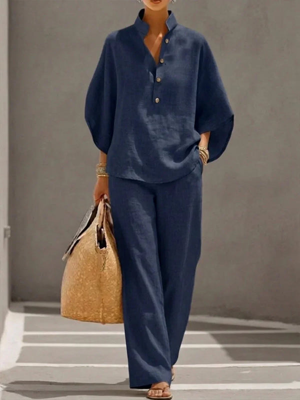Maribel™ | Linen Co-ord with Batwing Sleeves and Wide Trousers