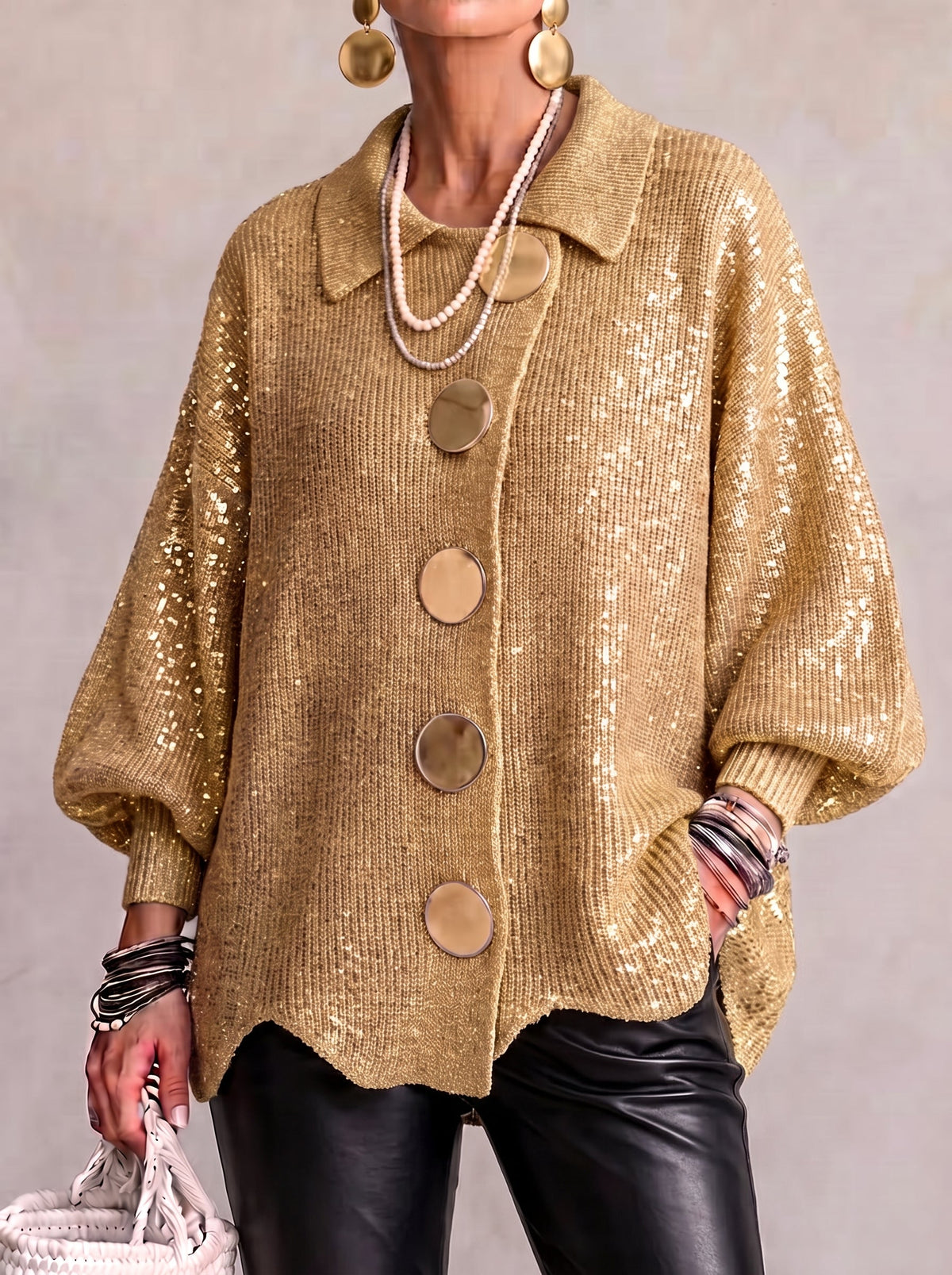 Women's Oversized Chunky Knit Cardigan with Collar - image 5