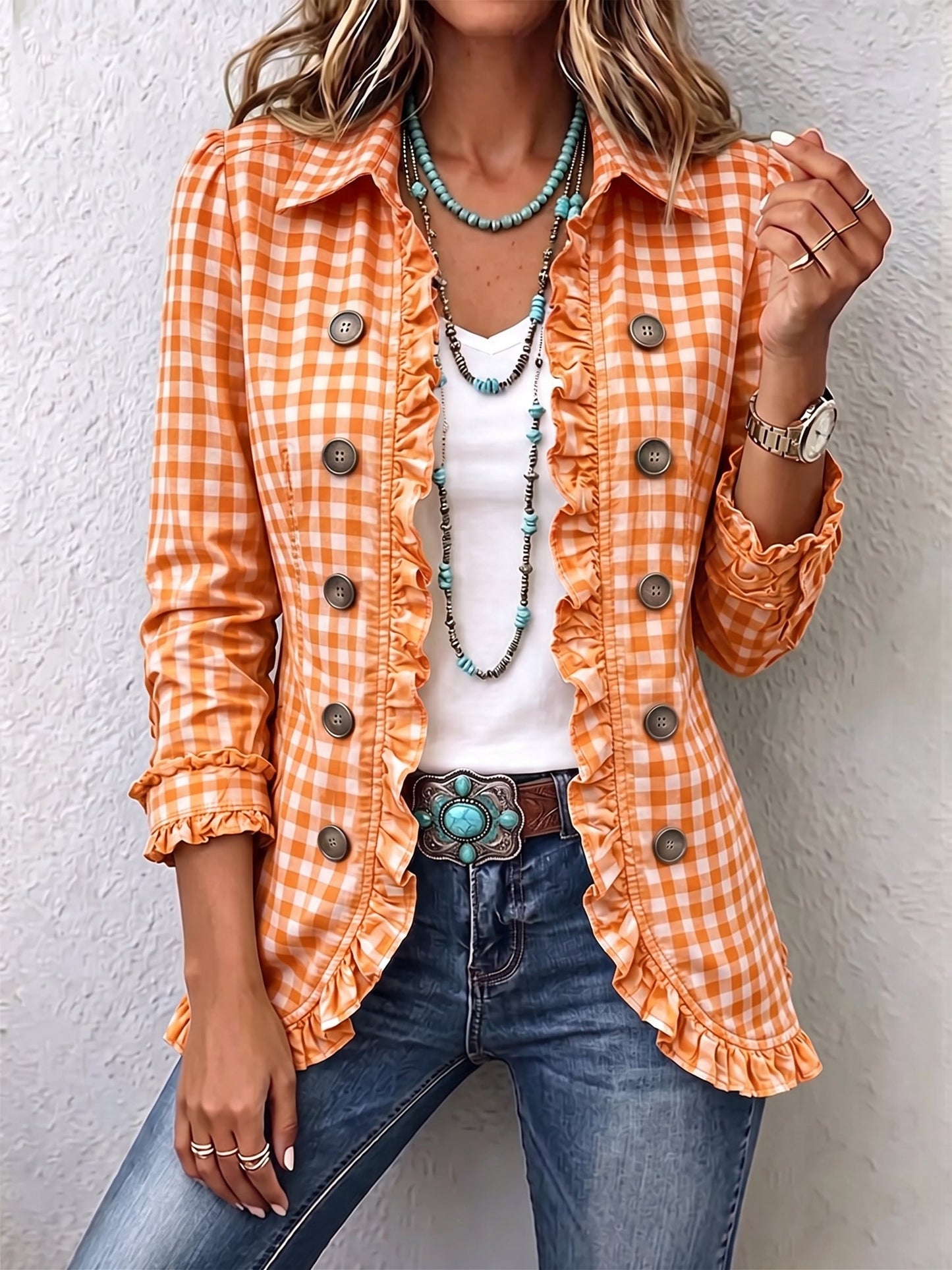 Carmela | Gingham Jacket with Ruffles