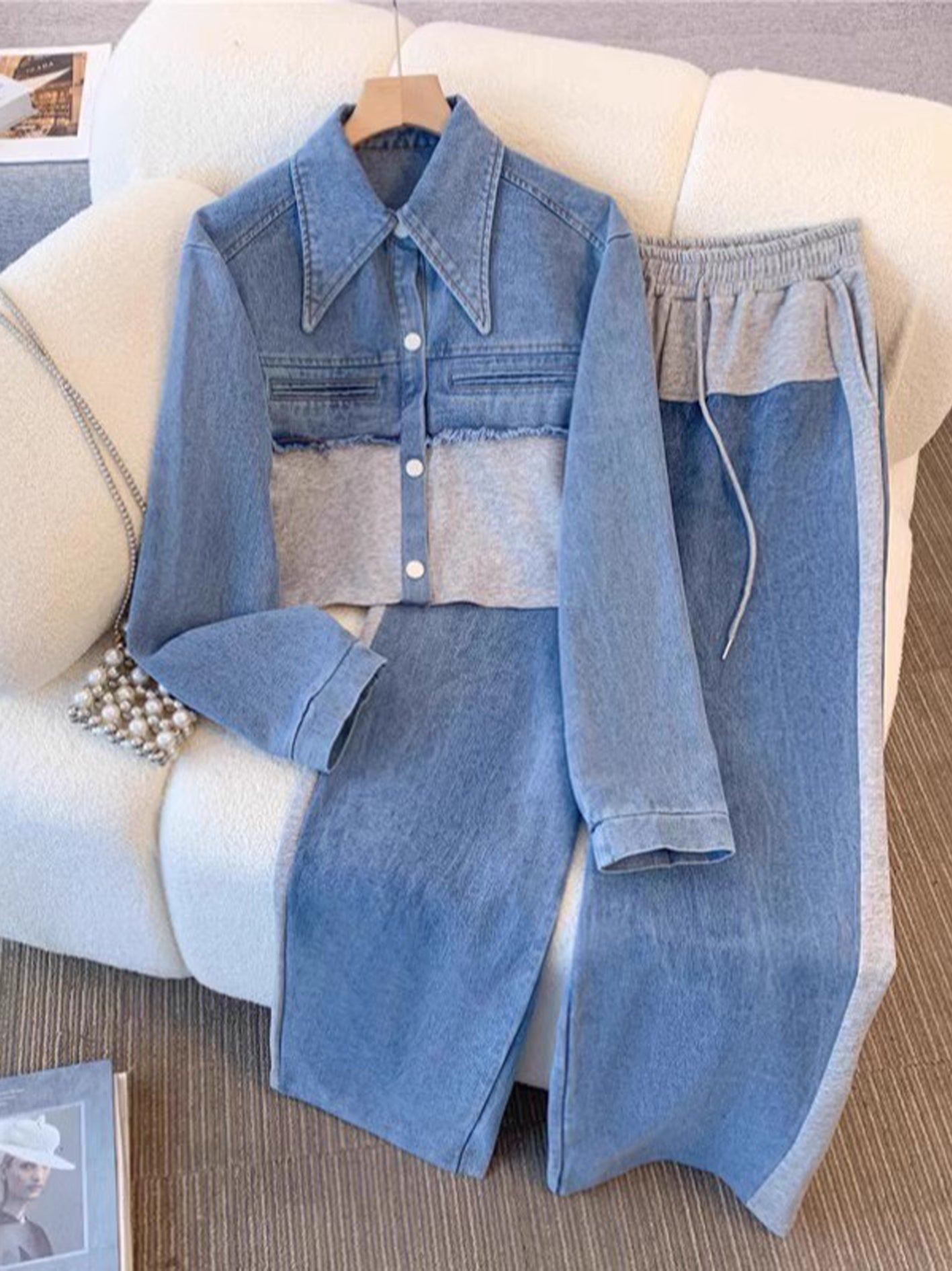 Holbrook™ | Colour-Block Cropped Jacket & Wide-Leg Trousers Set