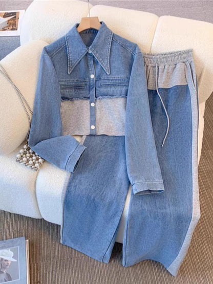 Holbrook™ | Colour-Block Cropped Jacket & Wide-Leg Trousers Set