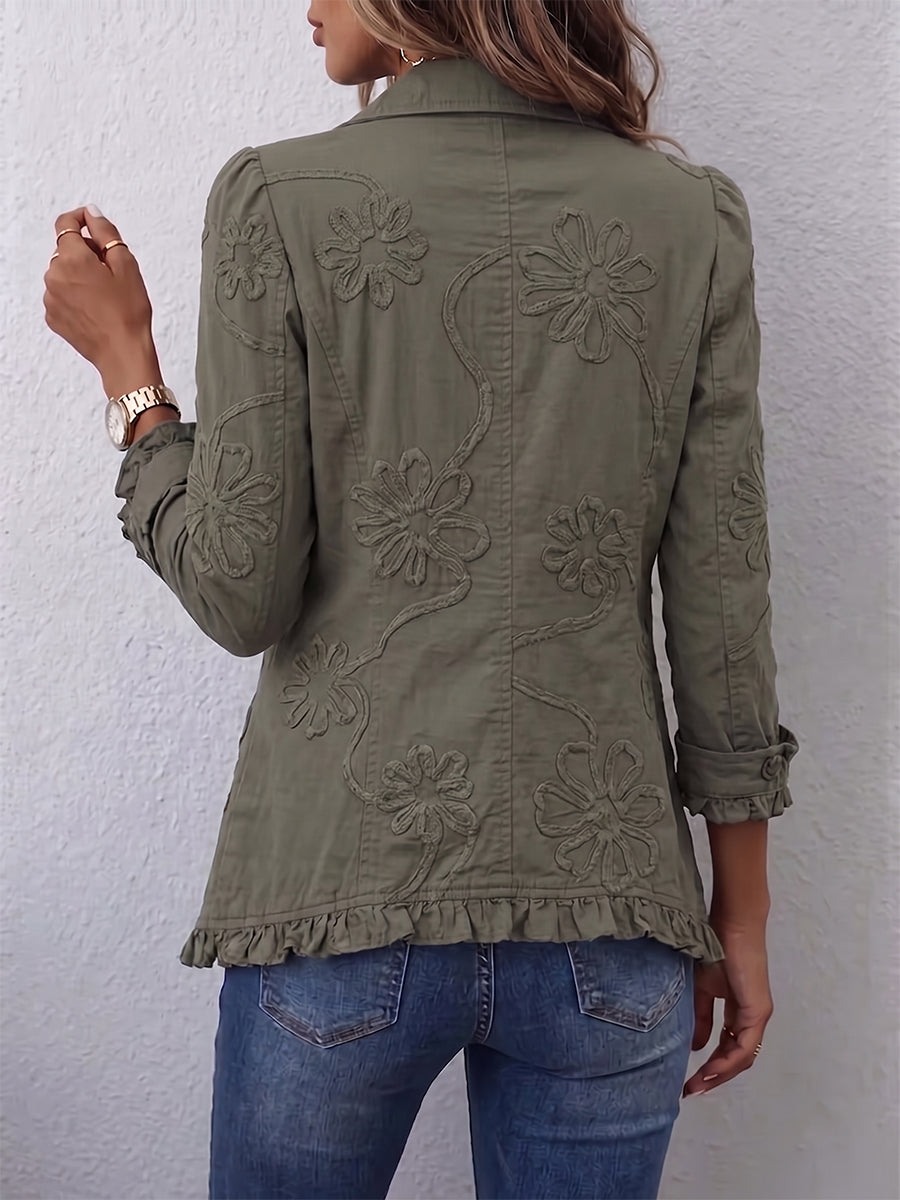 Kamberly™ | Boho-Chic Floral Utility Ruffled Trim Jacket
