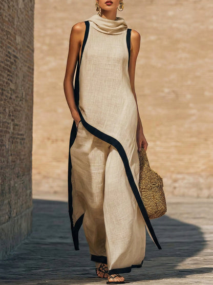 Yenira | Elegant two-piece cotton and linen set with artistic cut