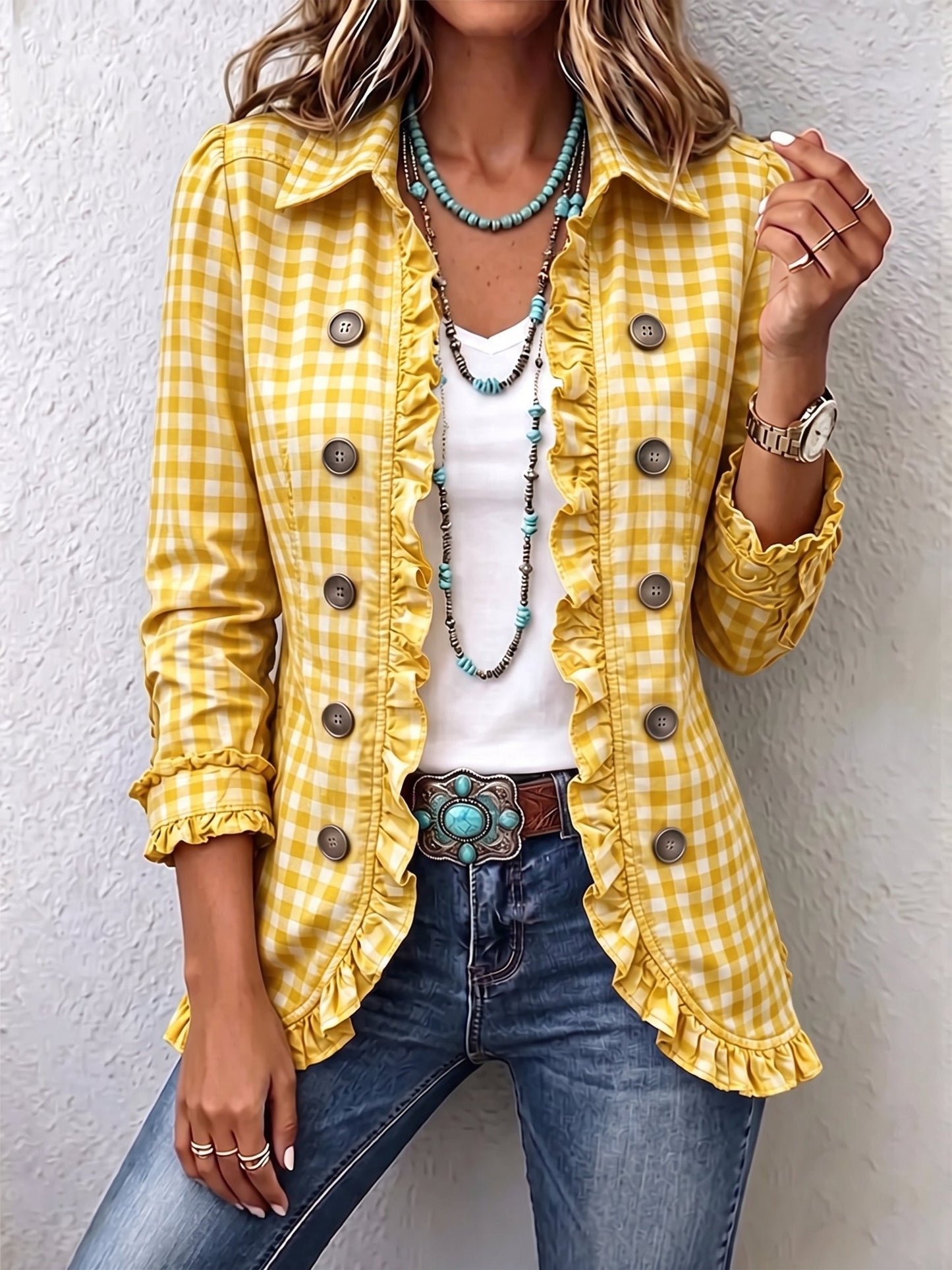 Carmela | Gingham Jacket with Ruffles