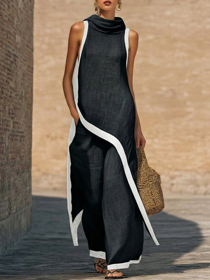 Yenira | Elegant two-piece cotton and linen set with artistic cut