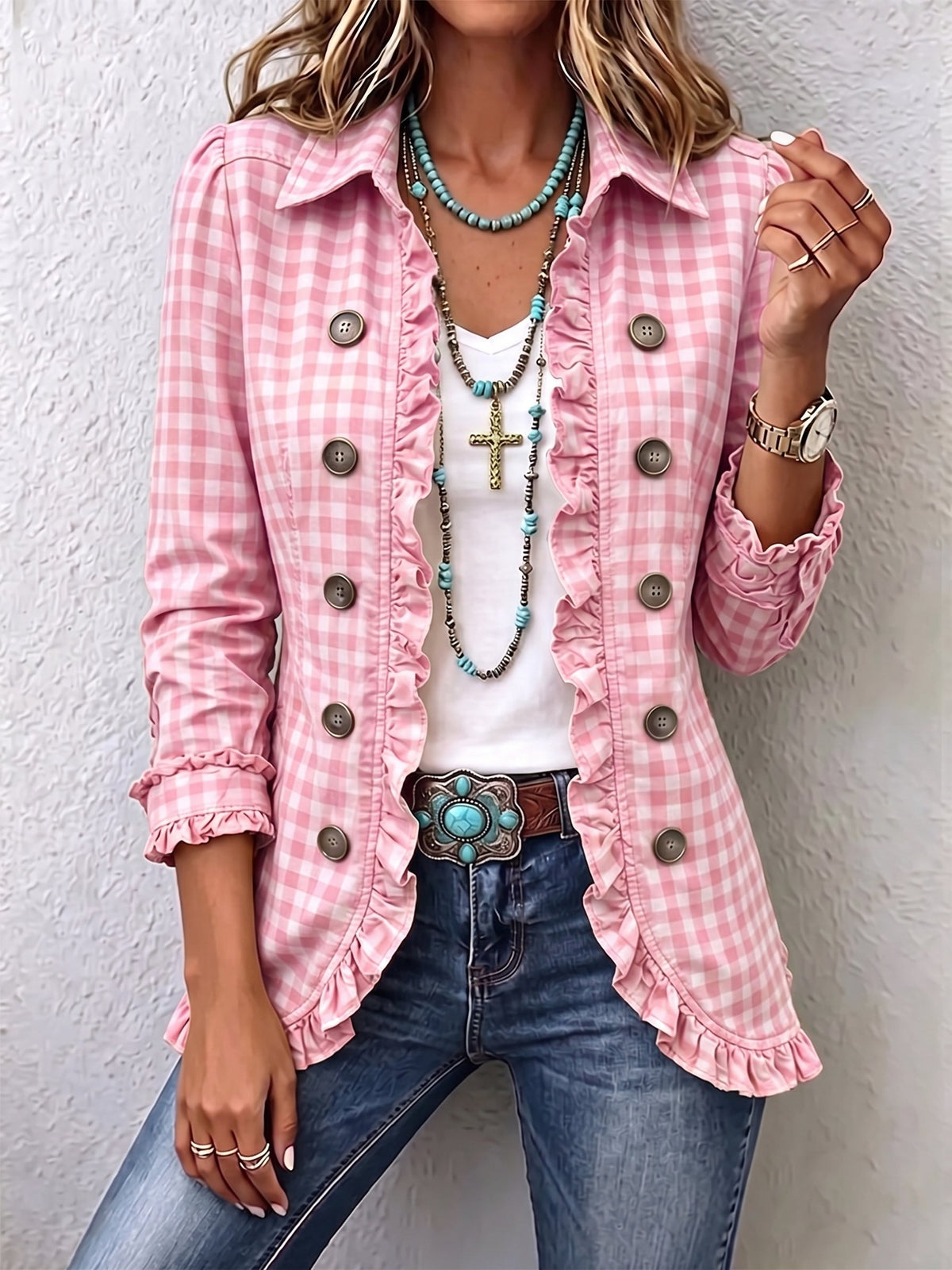 Carmela | Gingham Jacket with Ruffles
