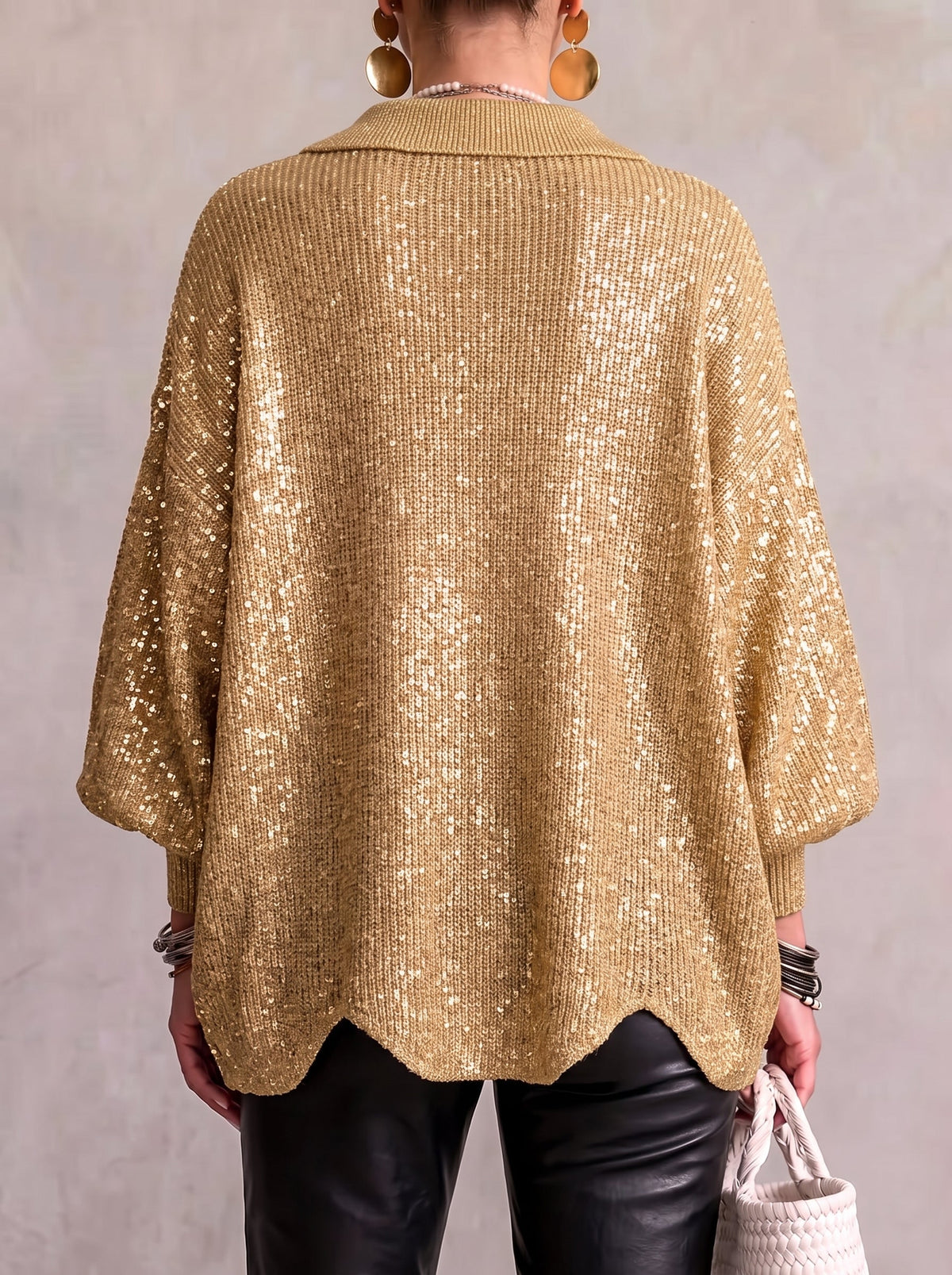 Women's Oversized Chunky Knit Cardigan with Collar - image 2