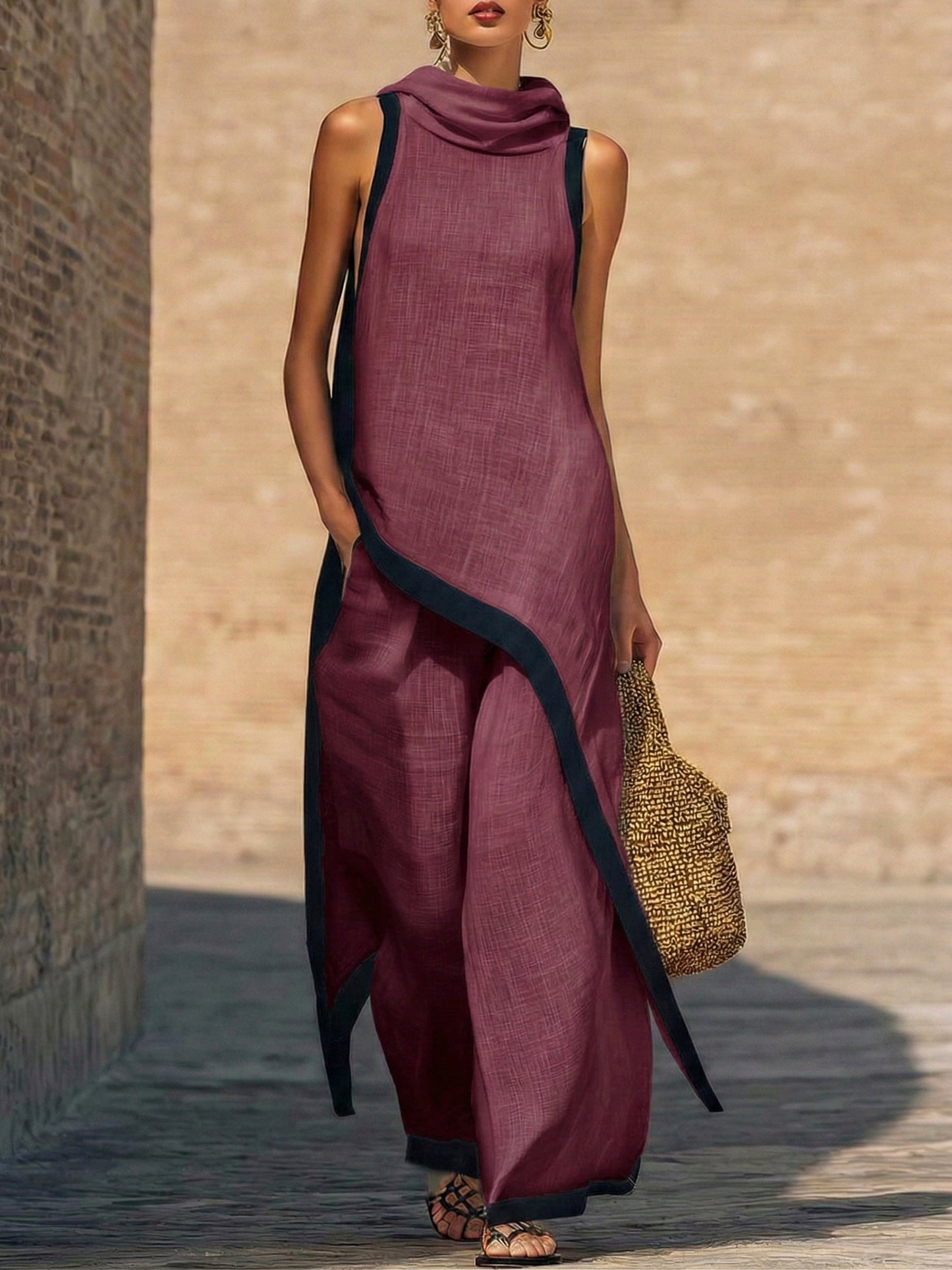 Yenira | Elegant two-piece cotton and linen set with artistic cut