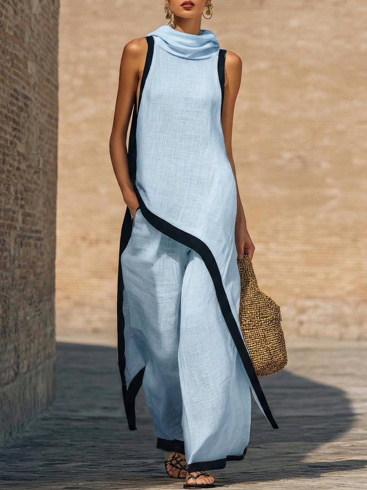 Yenira | Elegant two-piece cotton and linen set with artistic cut