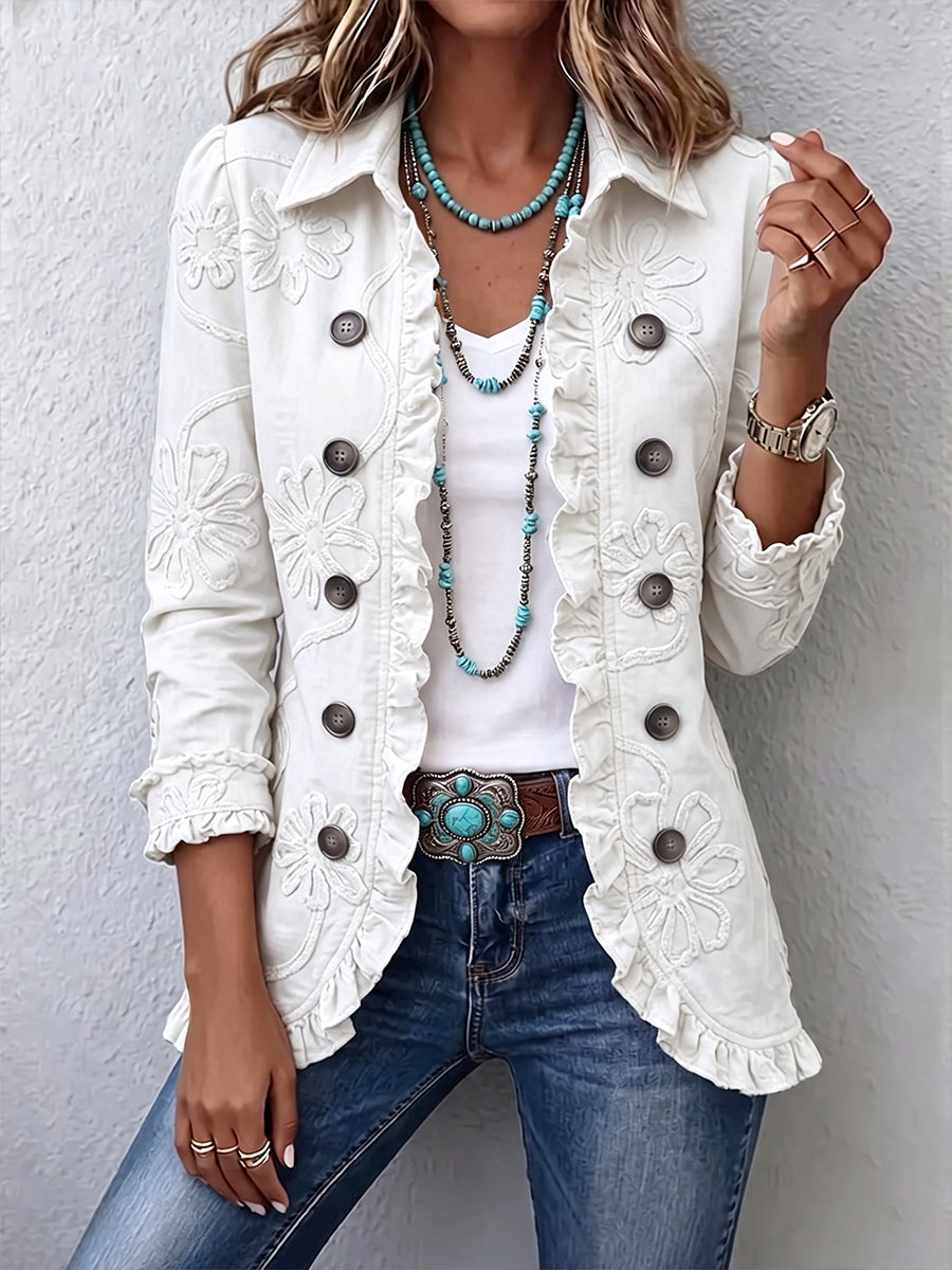 Concetta | Ivory Embroidered Jacket with Ruffles