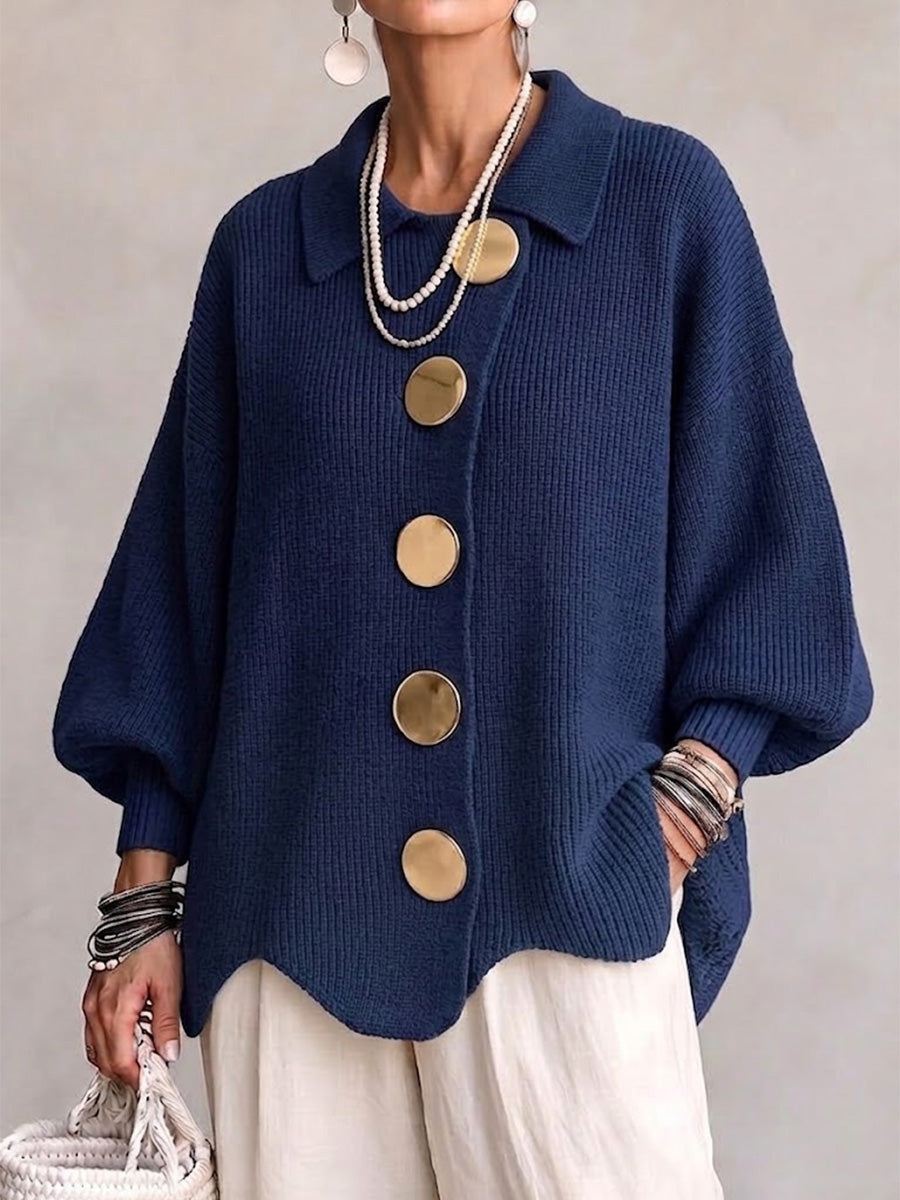 Women's Oversized Chunky Knit Cardigan with Collar - image 1